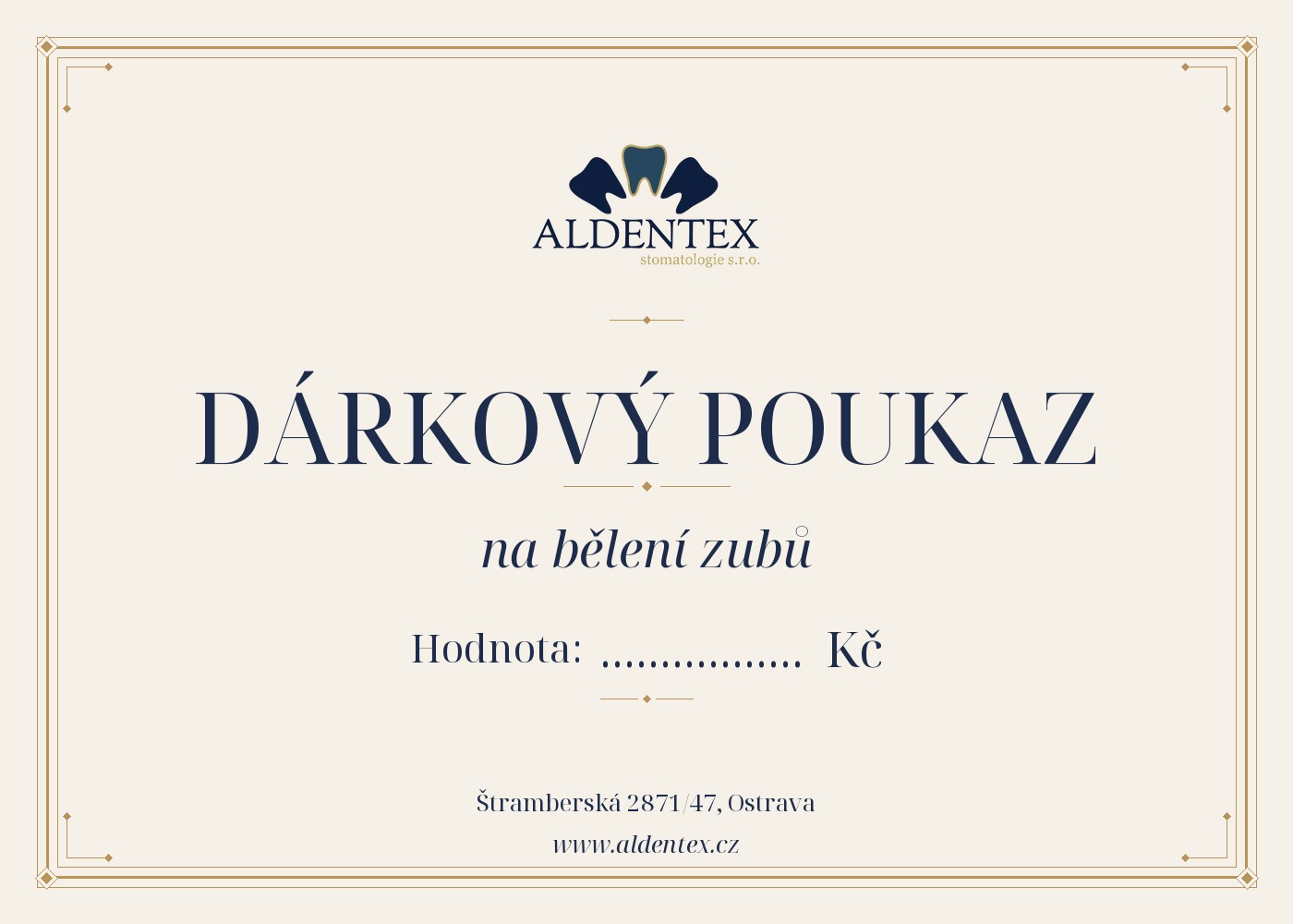 Ukázkový dárkový poukaz na bělení zubů